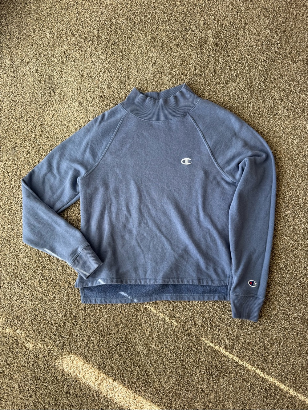 Vintage Champion Mock Neck Pullover-Women’s Small-Blue Periwinkle Long Sleeve